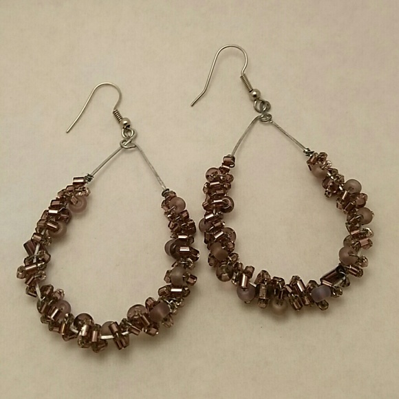 Purple beaded hoop earrings