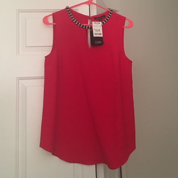 Red sleeveless top