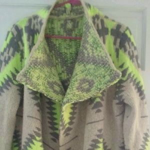 Warm cardigan, lime and grey