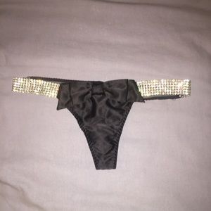 Black satin bow rhinestone VS thong
