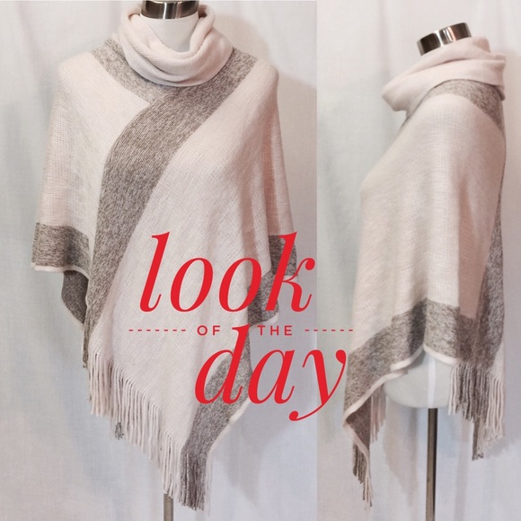 Accessories - Cream Metallic Turtleneck Poncho