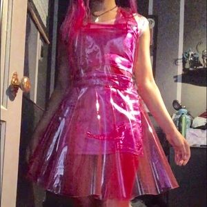 Barbie pink clear overalls