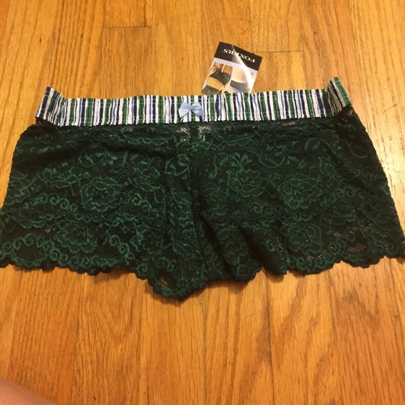 FOXERS Forest Green Lace Boy Shorts. NWT. Size S.