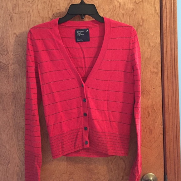 Red Glitter Stripe American Eagle Cardigan - Picture 1 of 4
