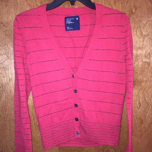 Red Glitter Stripe American Eagle Cardigan - Picture 3 of 4