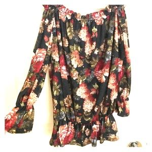 Off-the-shoulder floral shirt