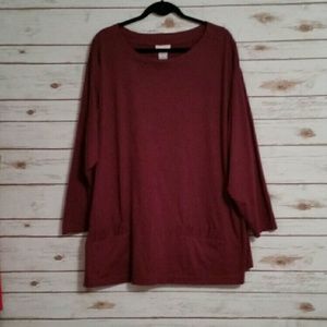 3X burgundy knit top with pocket detail