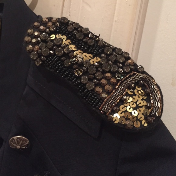Navy shoulder-embellished Blazer - Picture 2 of 4