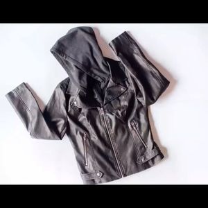 Feaux leather jacket- detachable hood!