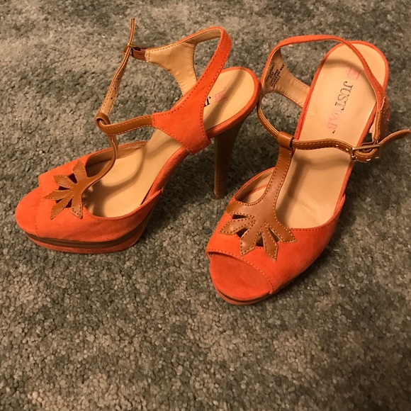 Orange heels with fo wood heel and platform