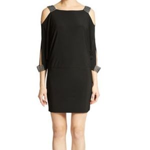 Embellished Cold Shoulder Blouson Dress