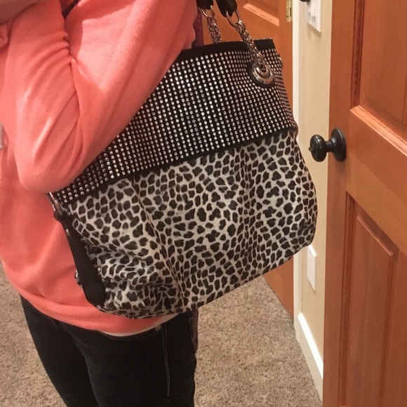 Handbags - Leopard and Rhinestone Shoulder Bag