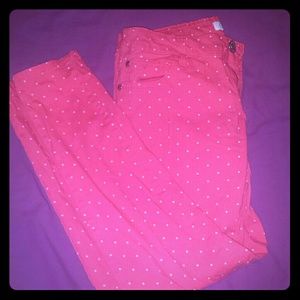 Pink skinny jeans with white polkadots!!