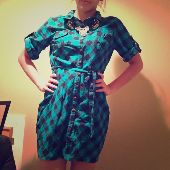 Plaid turquoise and black shirt or dress