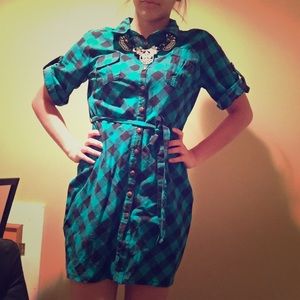 Plaid turquoise and black shirt or dress
