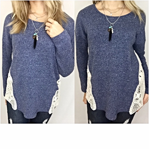 Crochet Lace Slub Knit Sweater Top Small - Picture 2 of 4