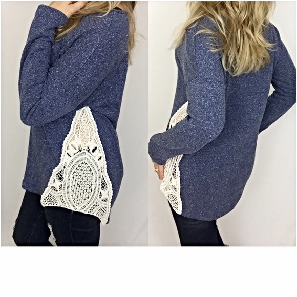 Crochet Lace Slub Knit Sweater Top Small - Picture 3 of 4