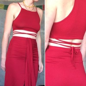 Red Two Piece Maxi Skirt Set 100% Cotton