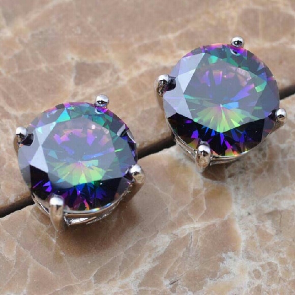 Boutique Jewelry - NEW! Round Rainbow Topaz .925 Stud Earrings