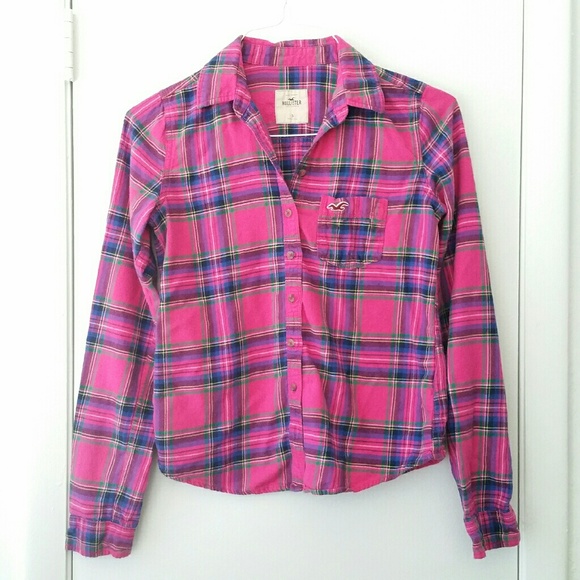 DONATED!! Hollister Hot Pink Plaid Flannel Shirt