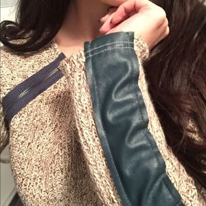 Blue faux leather detail sweater