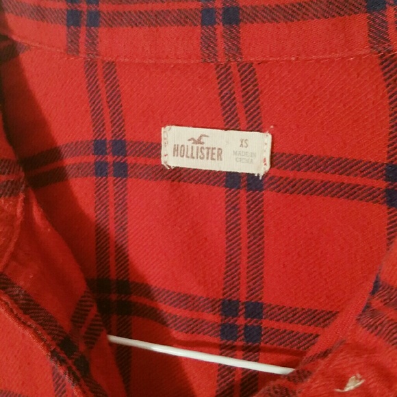 DONATED!! Hollister Red and Navy Plaid Flannel - Picture 2 of 3