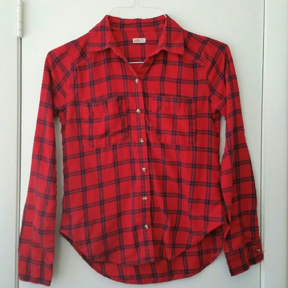 Hollister Tops - DONATED!! Hollister Red and Navy Plaid Flannel