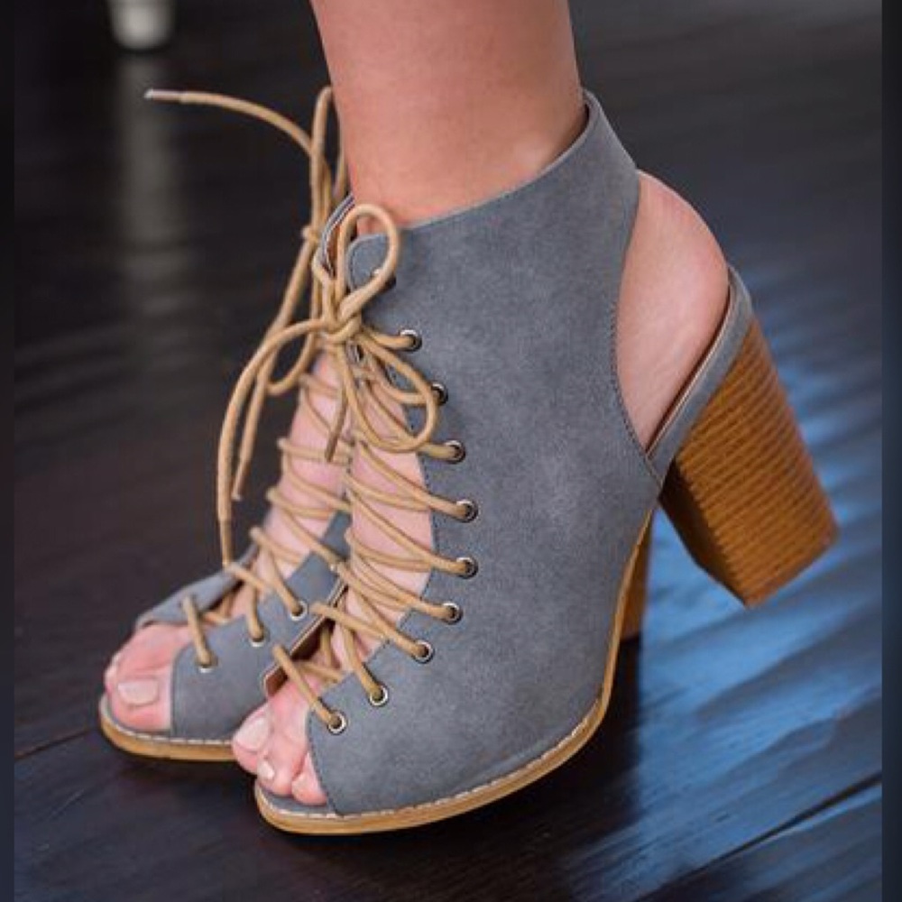 Camilla Lace up Peep Toe Booties - Picture 5 of 7