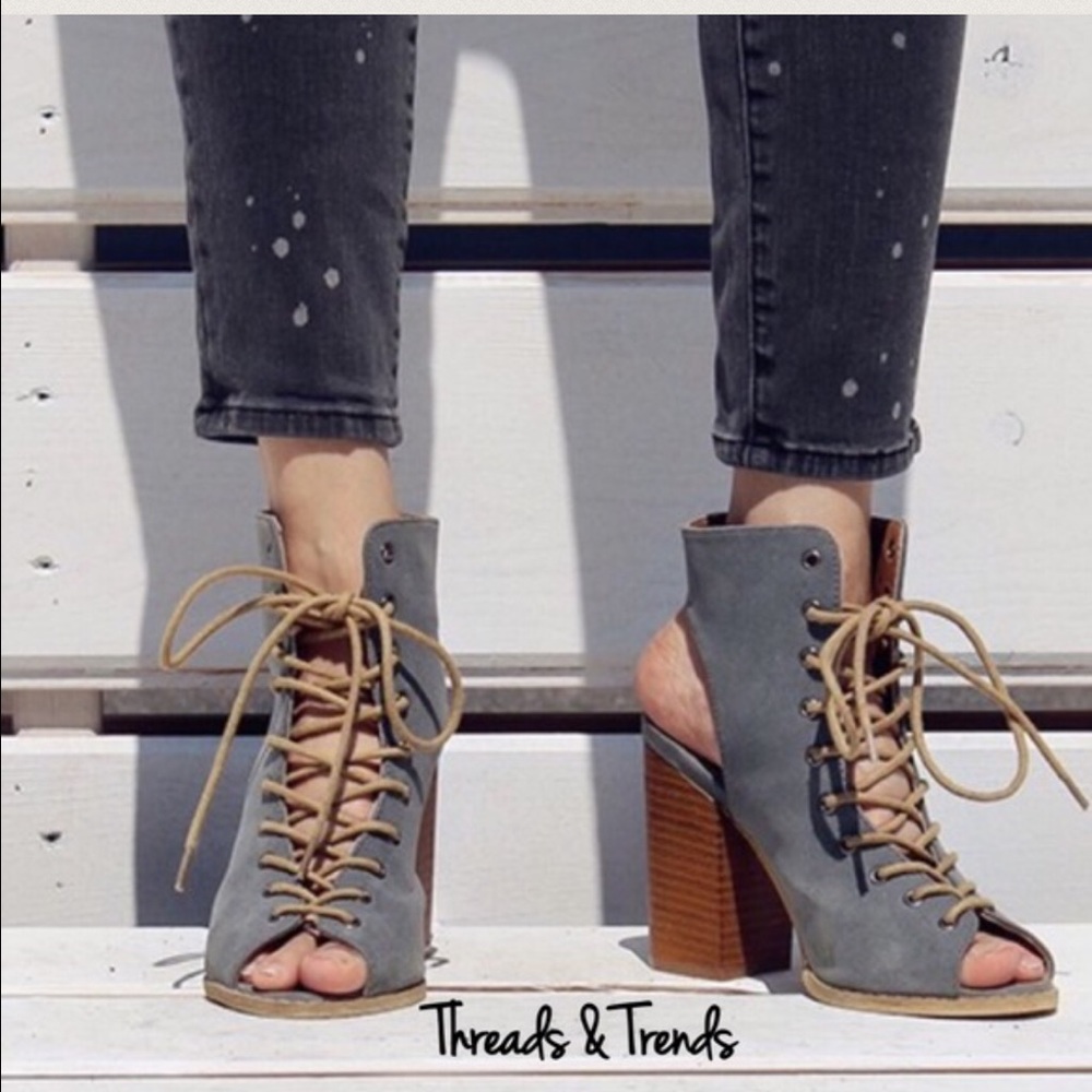 Camilla Lace up Peep Toe Booties - Picture 7 of 7
