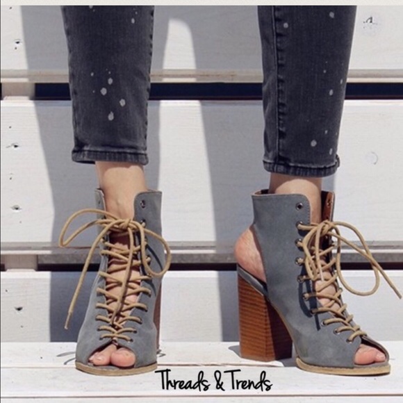 Camilla Lace up Peep Toe Booties - Picture 7 of 7