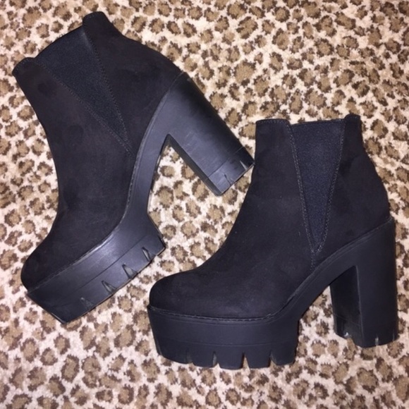 Black Suede Chunky Heel Platform Ankle Booties
