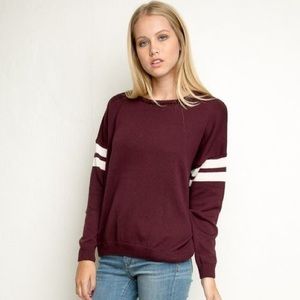 Brandy Melville Burgundy Sweater with White Stripe