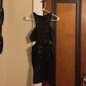 Black sequin cocktail dress with cutouts