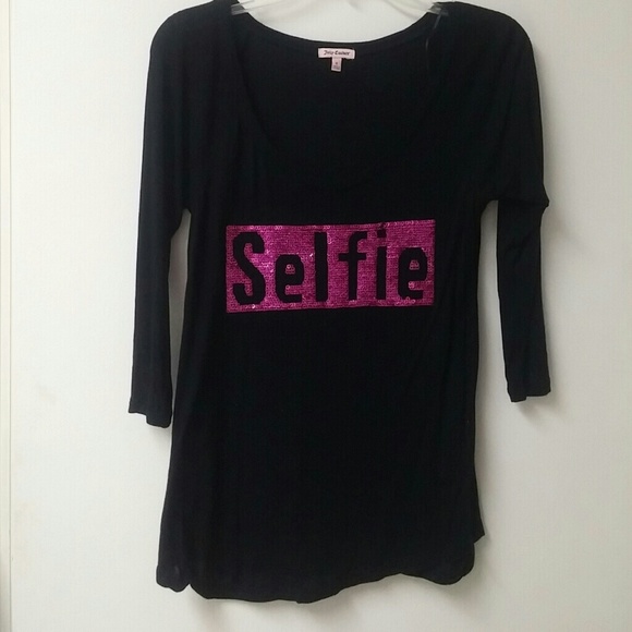 Juicy Couture Black top pink sequin Selfie