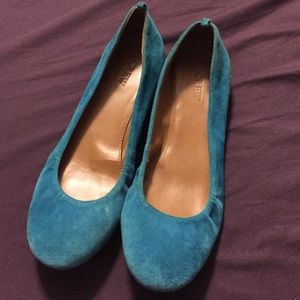 Bright blue suede flats