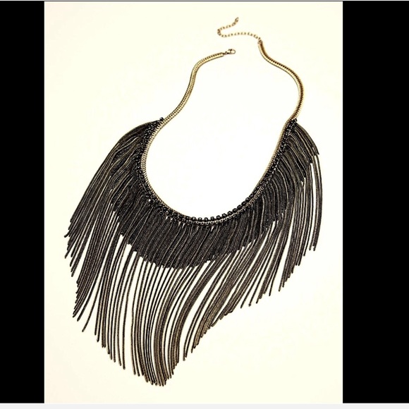 Free People Fringed Chain brass gunmetal necklace - Picture 2 of 4