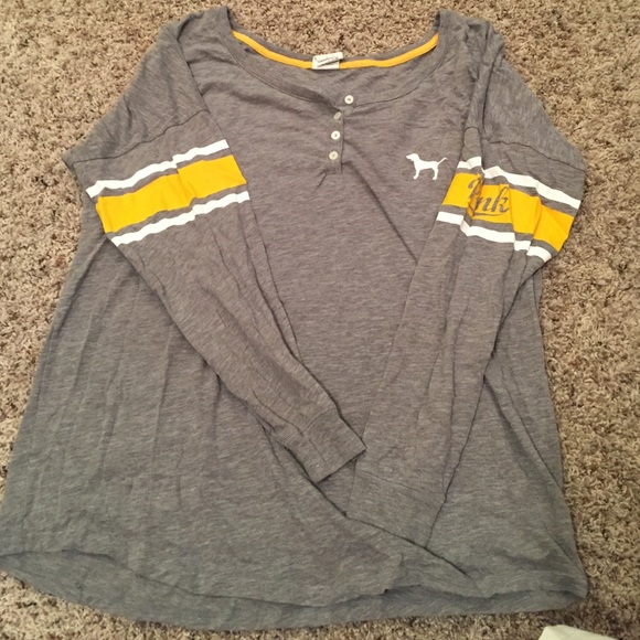 VS PINK LARGE gray, yellow & white button shirt
