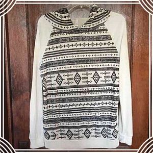 White & Black Patterned Hoodie Size: Medium