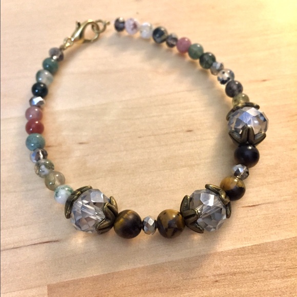 Awkwardly earthy stone and crystal bracelet