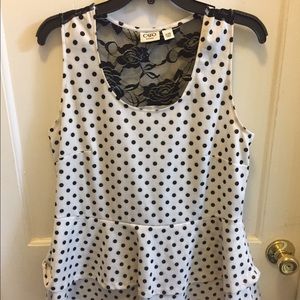 14/15 Cato White Polkadot with lace back top