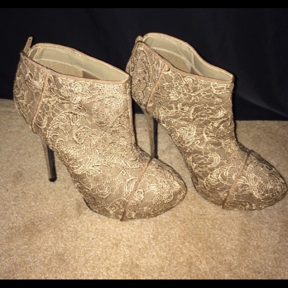 Lace Beige High Heel Booties