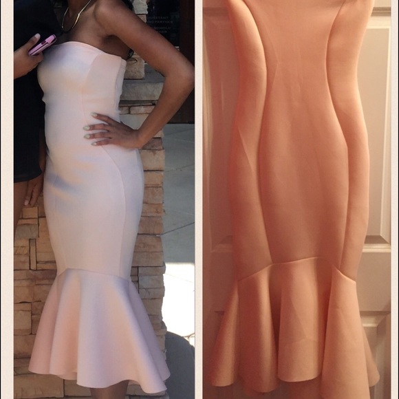 Pale Pink Scub tube peplum bottom dress