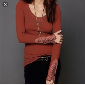 Free People orange-red button detail shirt