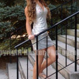 Short silver formal dress.