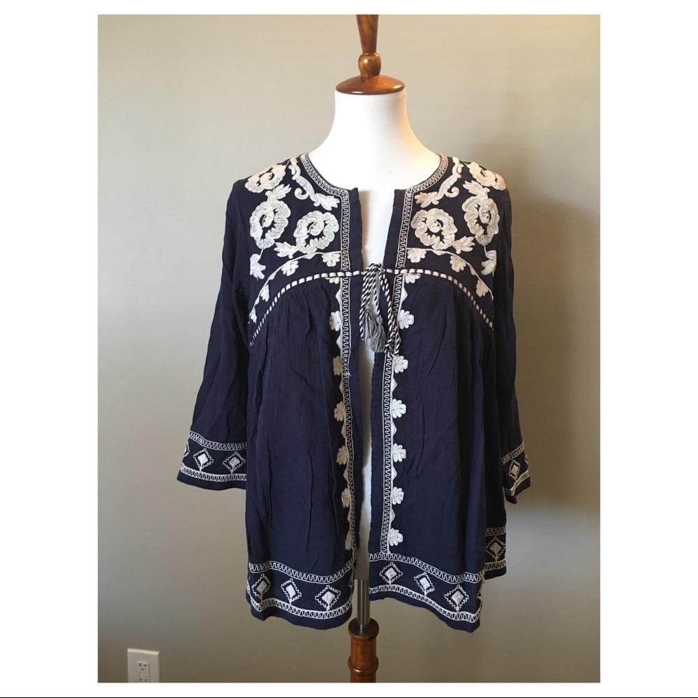 LUCKY BRAND - Embroidered Tie-Front Jacket