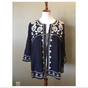LUCKY BRAND - Embroidered Tie-Front Jacket