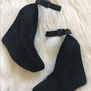 Aldo Half Suede Half Patent Ankle Strap Wedges