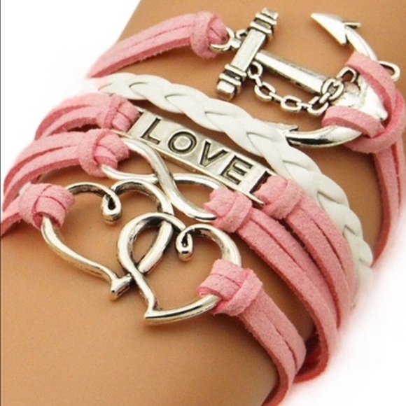 Love Heart Anchor Leather Charm Bracelet