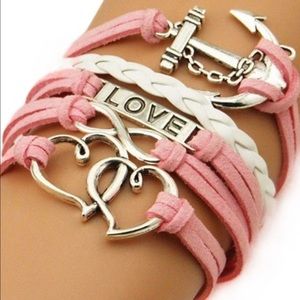 Love Heart Anchor Leather Charm Bracelet