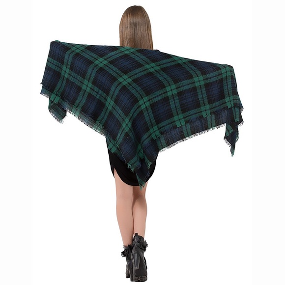 Green Check Tartan Plaid Blanket Scarf - Picture 4 of 4